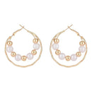 Etnico Latest Fashion Stylish Gold Plated Lightweight Round Pearl Hoop Earrings For Women