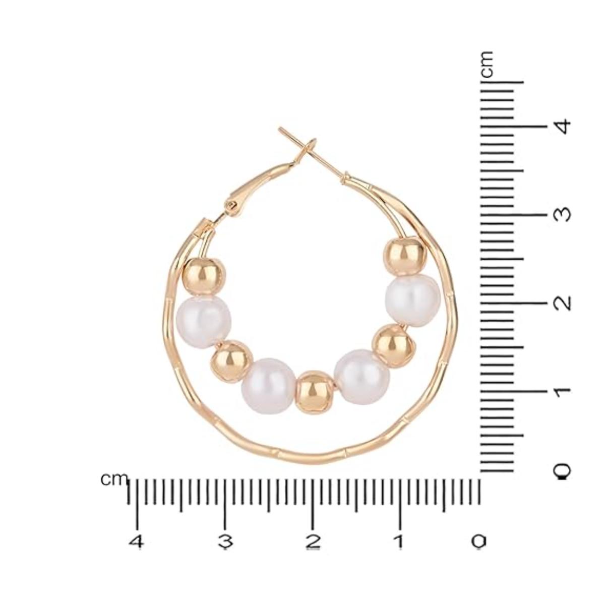 Etnico Latest Fashion Stylish Gold Plated Lightweight Round Pearl Hoop Earrings For Women