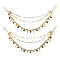 Etnico Gold Plated Traditional Kundan & Pearl Hair Chain/Ear chain Accessories with Hook for Women