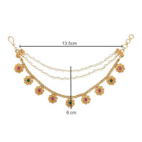 Etnico Gold Plated Traditional Flower Pearl Layered Hair Chain/Ear chain Accessories with Hook for Women