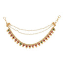 Etnico Gold Plated Traditional Kundan & Pearl Hair Chain/Ear chain Accessories with Hook for Women