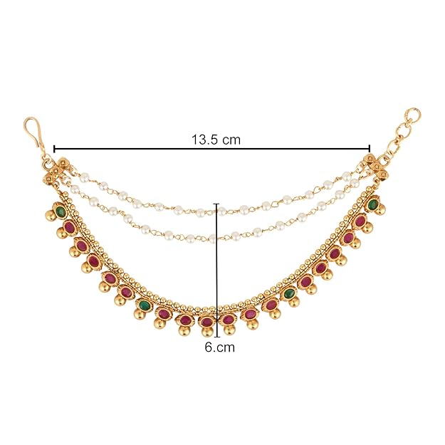 Etnico Gold Plated Traditional Kundan & Pearl Hair Chain/Ear chain Accessories with Hook for Women