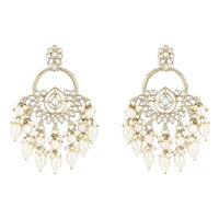 Etnico Gold Plated Traditional Handcrafted Kundan Pearl Chandbali Dangle Earrings for Women (E3221) (White)