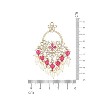 Etnico Gold Plated Traditional Handcrafted Kundan Pearl Chandbali Dangle Earrings for Women (E3222) (Dark Pink)