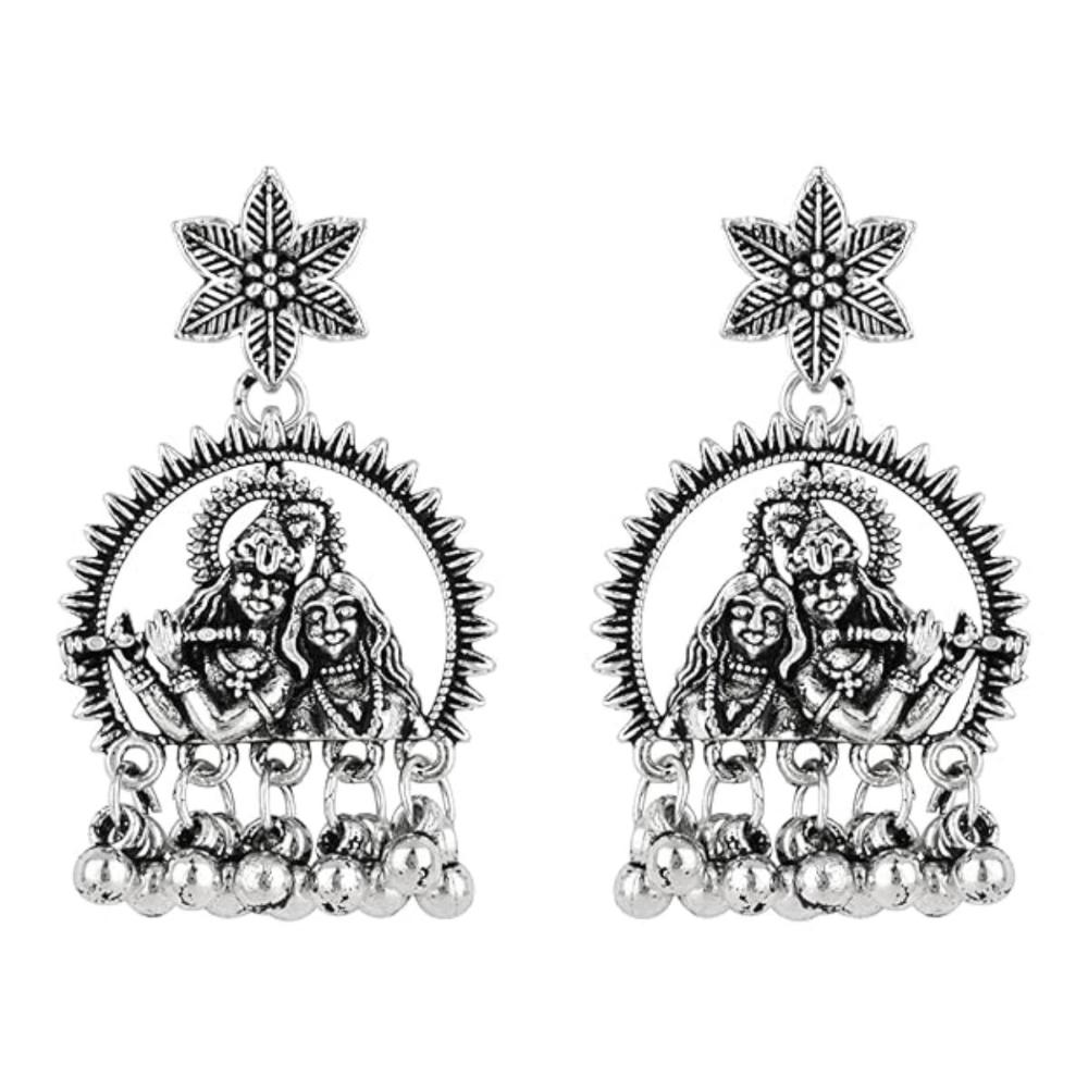 Etnico Navratri Silver Oxidised Afghani Boho Earrings For Women (Style 1)