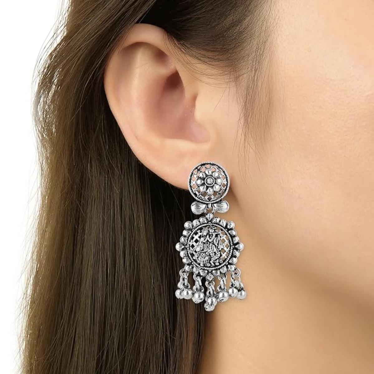 Etnico Womens Navratri Ethnic Silver Oxidised Afghani Style Trending Earrings