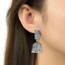 Etnico Silver Oxidised Jhumka Earrings For Women (E3235OX)
