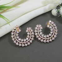 Etnico Rose Gold Plated Cubic Zirconia American Diamond Big Stud Earrings For Women (E3250G)