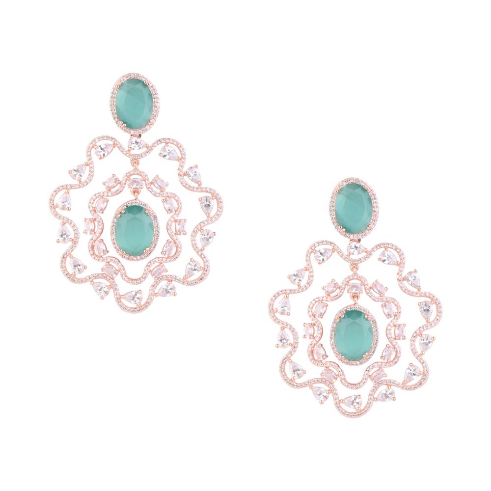 Etnico Rose Gold Plated Cubic Zirconia American Diamond Chandelier Earrings For Women (E3252Min)