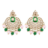 Etnico Gold Plated Traditional Meenakari Kundan & Pearl Chandbali Earrings For Women (E3254GPi)