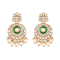 Etnico Gold Plated Traditional Meenakari Kundan & Pearl Chandbali Earrings For Women (E3255W)