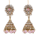 Etnico Gold Plated Traditional Kundan & Pearl Jhumka Earrings With Pearl Earchain For Women (E3257Pi)