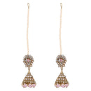 Etnico Gold Plated Traditional Kundan & Pearl Jhumka Earrings With Pearl Earchain For Women (E3257Pi)