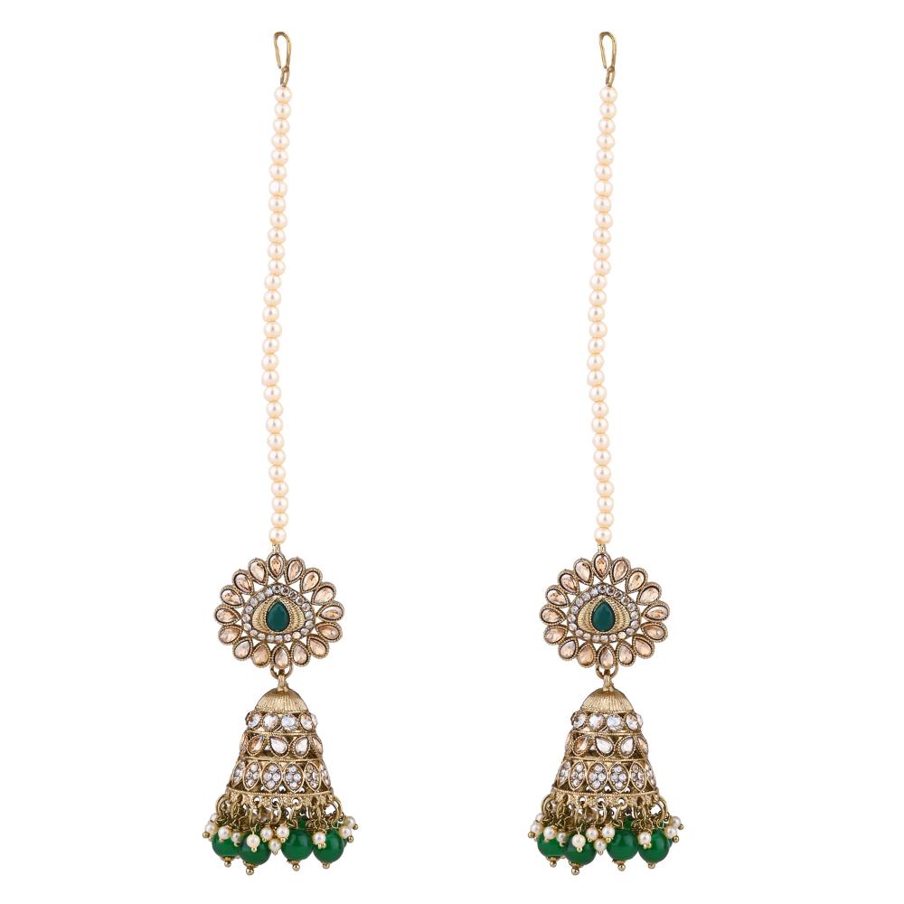 Etnico Gold Plated Traditional Kundan & Pearl Jhumka Earrings With Pearl Earchain For Women (E3258G)