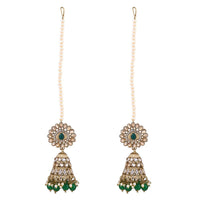 Etnico Gold Plated Traditional Kundan & Pearl Jhumka Earrings With Pearl Earchain For Women (E3258G)