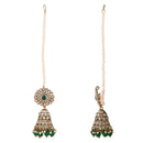 Etnico Gold Plated Traditional Kundan & Pearl Jhumka Earrings With Pearl Earchain For Women (E3258G)