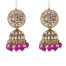 Etnico Gold Plated Traditional Kundan & Pearl Jhumka Earrings With Pearl Earchain For Women (E3259Pu)