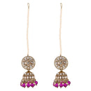 Etnico Gold Plated Traditional Kundan & Pearl Jhumka Earrings With Pearl Earchain For Women (E3259Pu)