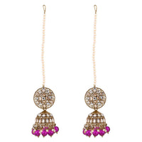 Etnico Gold Plated Traditional Kundan & Pearl Jhumka Earrings With Pearl Earchain For Women (E3259Pu)
