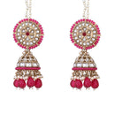 Etnico Gold Plated Traditional Kundan & Pearl Jhumka Earrings With Pearl Earchain For Women (E3260Q)