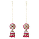 Etnico Gold Plated Traditional Kundan & Pearl Jhumka Earrings With Pearl Earchain For Women (E3260Q)
