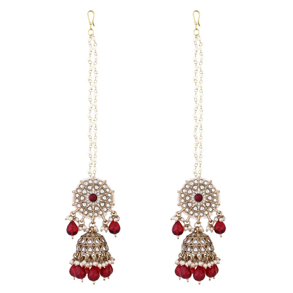 Etnico Gold Plated Traditional Kundan & Pearl Jhumka Earrings With Pearl Earchain For Women (E3261M)
