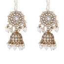 Etnico Gold Plated Traditional Kundan & Pearl Jhumka Earrings With Pearl Earchain For Women (E3261G)