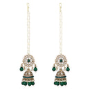 Etnico Gold Plated Traditional Kundan & Pearl Jhumka Earrings With Pearl Earchain For Women (E3262G)