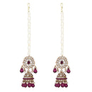 Etnico Gold Plated Traditional Kundan & Pearl Jhumka Earrings With Pearl Earchain For Women (E3262Wi)