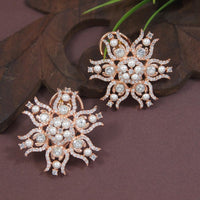 Etnico Rose Gold Plated Cubic Zirconia American Diamoand & Pearl Stud Earrings For Women (E3272RG)