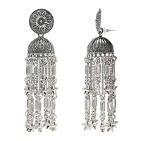 Etnico Silver Oxidised Afghani Style Boho Jhumka Earrings For Women (E3277OX)