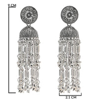 Etnico Silver Oxidised Afghani Style Boho Jhumka Earrings For Women (E3277OX)