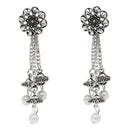 Etnico Silver Oxidised Afghani Style Floral Earrings For Women (E3279OX)