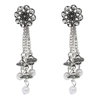 Etnico Silver Oxidised Afghani Style Floral Earrings For Women (E3279OX)