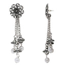 Etnico Silver Oxidised Afghani Style Floral Earrings For Women (E3279OX)