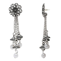 Etnico Silver Oxidised Afghani Style Floral Earrings For Women (E3279OX)