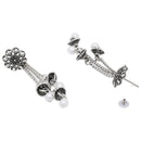 Etnico Silver Oxidised Afghani Style Floral Earrings For Women (E3279OX)