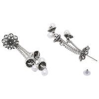 Etnico Silver Oxidised Afghani Style Floral Earrings For Women (E3279OX)