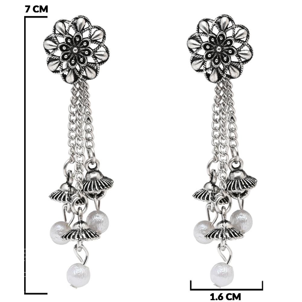 Etnico Silver Oxidised Afghani Style Floral Earrings For Women (E3279OX)