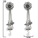 Etnico Silver Oxidised Afghani Style Floral Earrings For Women (E3279OX)