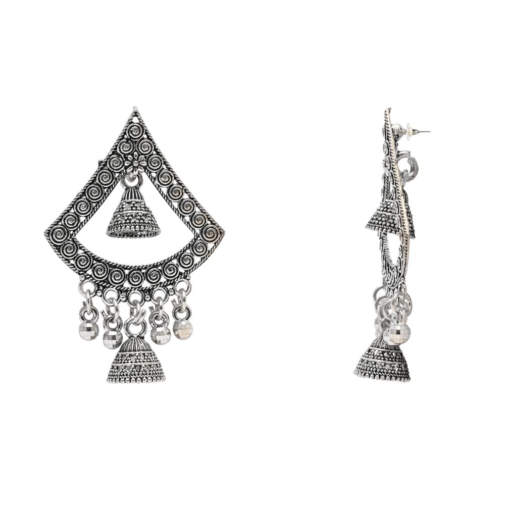 Etnico Silver Oxidised Afghani Style Boho Dangle Earrings For Women (E3281OX)