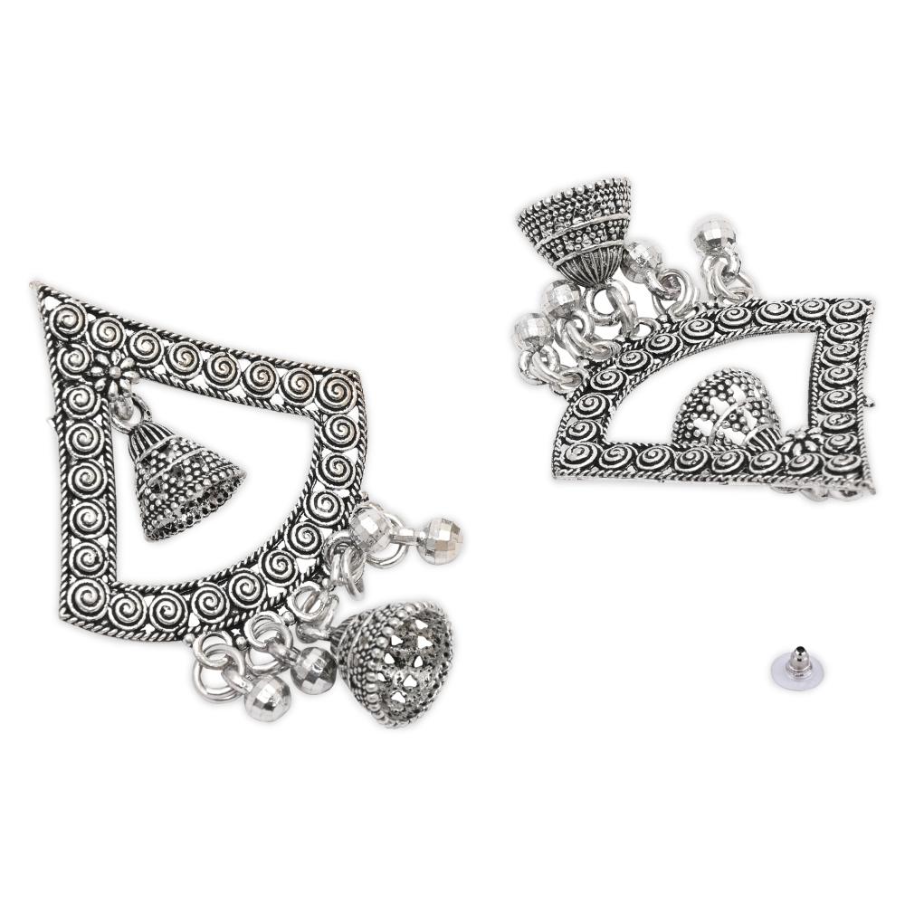 Etnico Silver Oxidised Afghani Style Boho Dangle Earrings For Women (E3281OX)