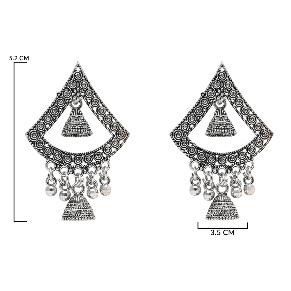 Etnico Silver Oxidised Afghani Style Boho Dangle Earrings For Women (E3281OX)