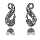 Etnico Silver Oxidised Peacock Afghani Boho Jhumka Earrings For Women (E3283OX)
