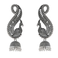 Etnico Silver Oxidised Peacock Afghani Boho Jhumka Earrings For Women (E3283OX)