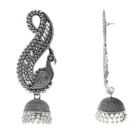 Etnico Silver Oxidised Peacock Afghani Boho Jhumka Earrings For Women (E3283OX)
