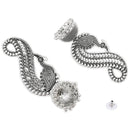 Etnico Silver Oxidised Peacock Afghani Boho Jhumka Earrings For Women (E3283OX)