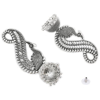 Etnico Silver Oxidised Peacock Afghani Boho Jhumka Earrings For Women (E3283OX)