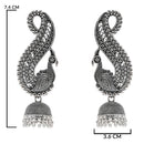Etnico Silver Oxidised Peacock Afghani Boho Jhumka Earrings For Women (E3283OX)
