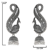 Etnico Silver Oxidised Peacock Afghani Boho Jhumka Earrings For Women (E3283OX)
